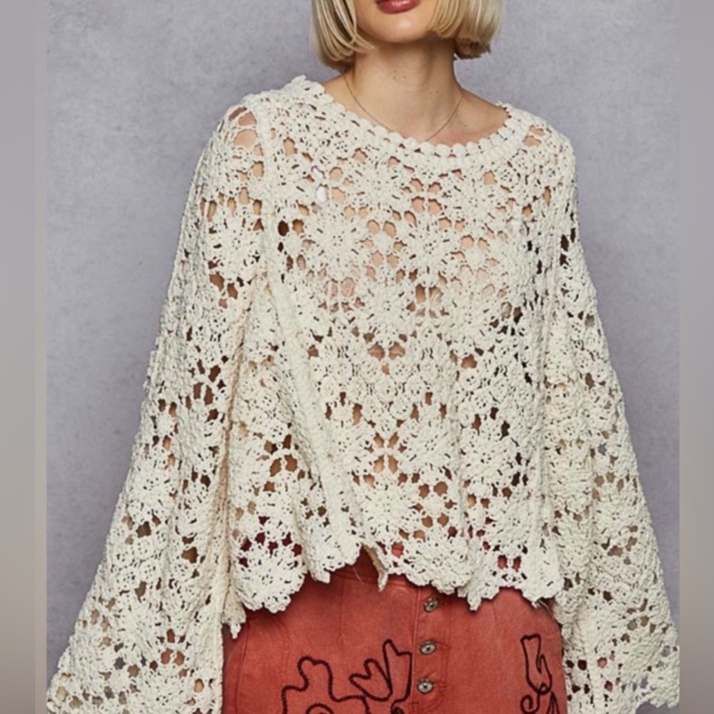 NEW 48hr POL - “THE LuLa” Crochet Lace Boho Sweater Top in Cream